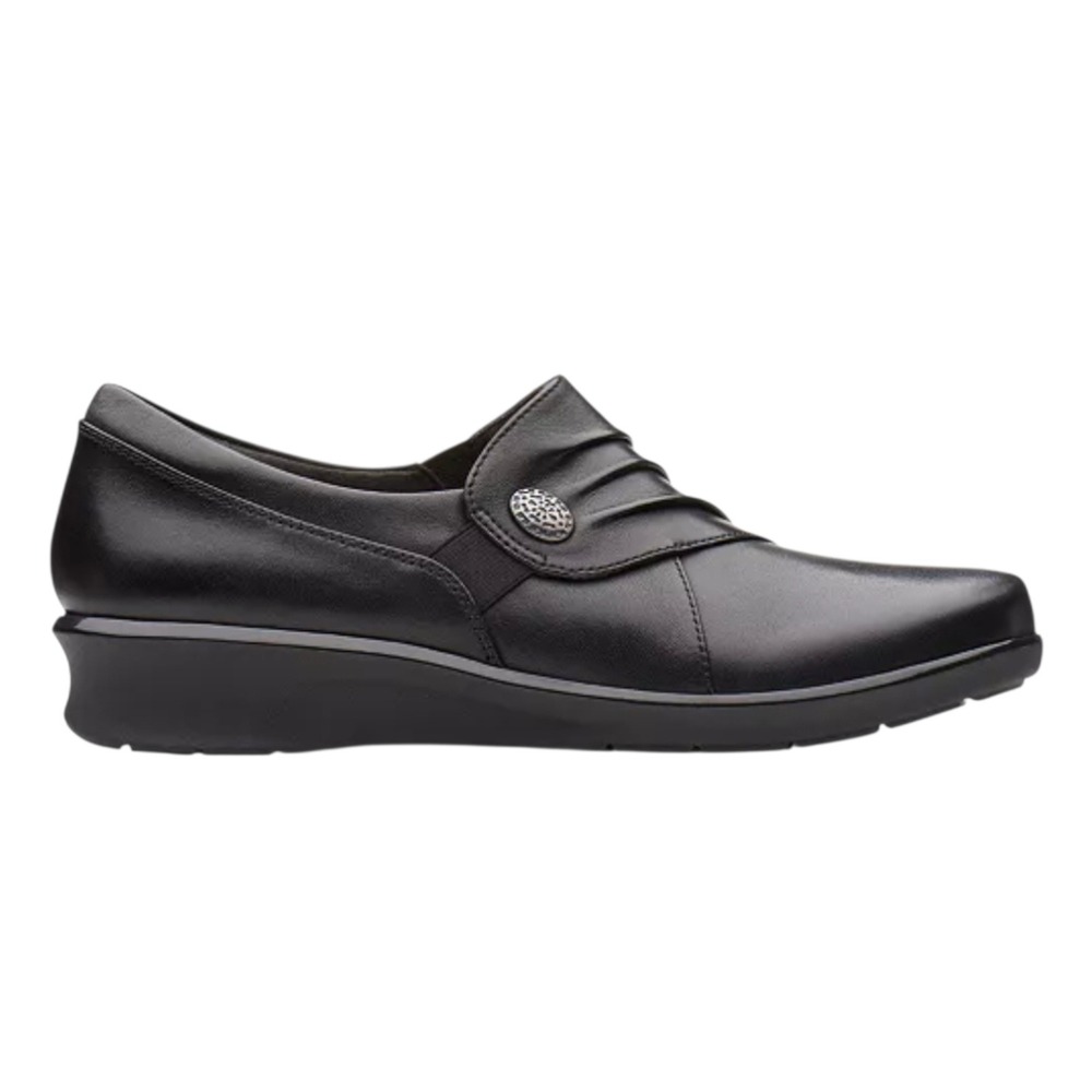 Clarks Women's Hope‎ Roxanne Black Leather Comfort Wedge Slip On Shoes 9.5M